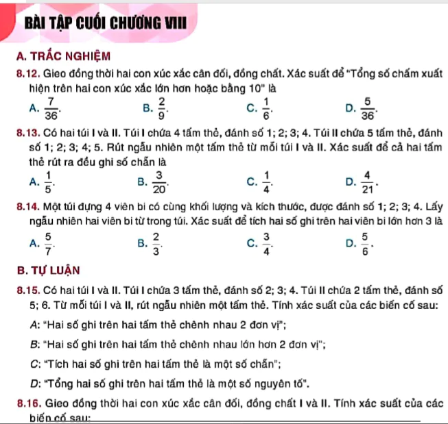 Bài tập cuối chương VIII