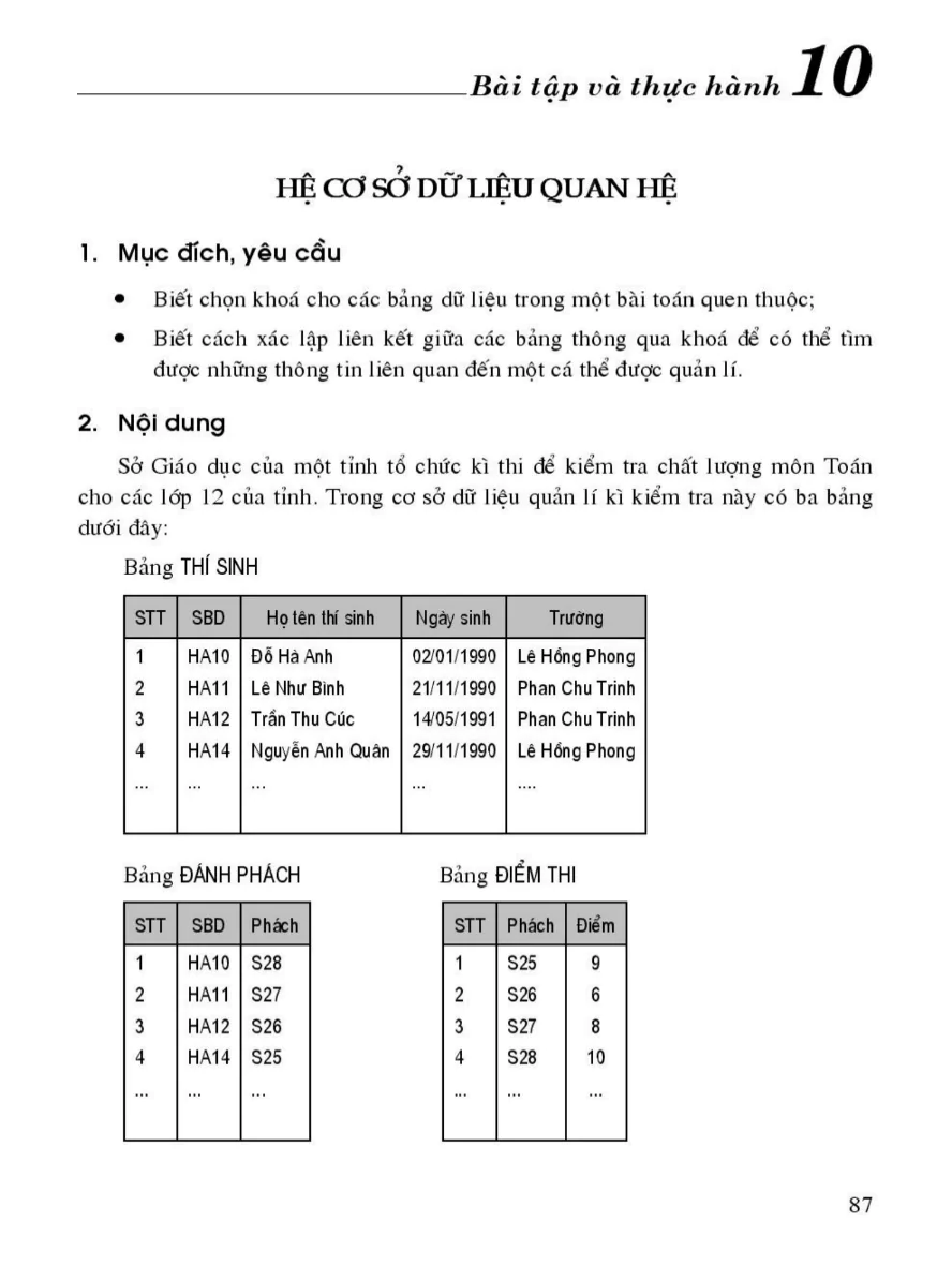 Bài Tập Và Thực Hành 10: Hệ Cơ Sở Dữ Liệu Quan Hệ