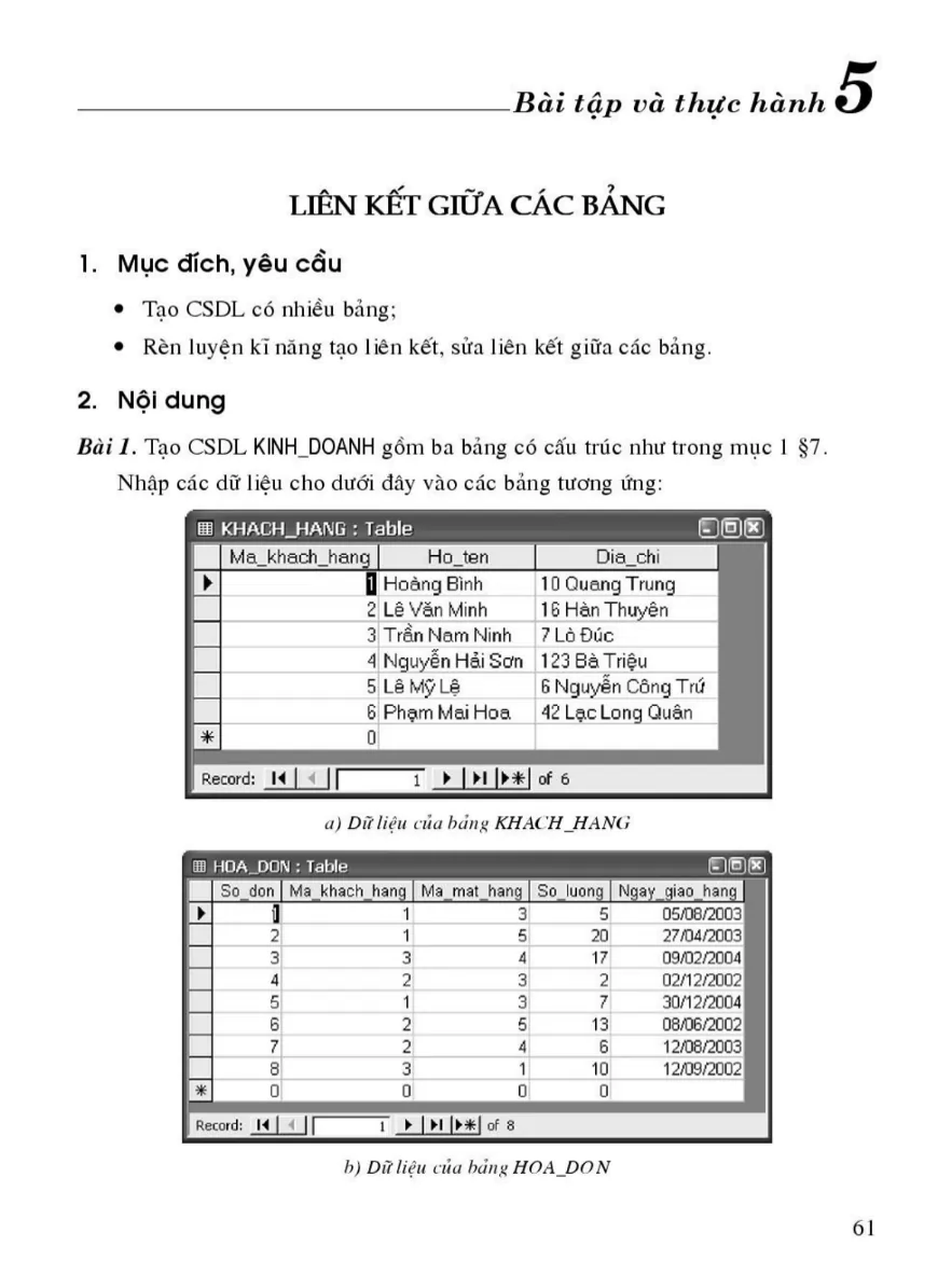 Bài Tập Và Thực Hành 5: Liên Kết Giữa Các Bảng