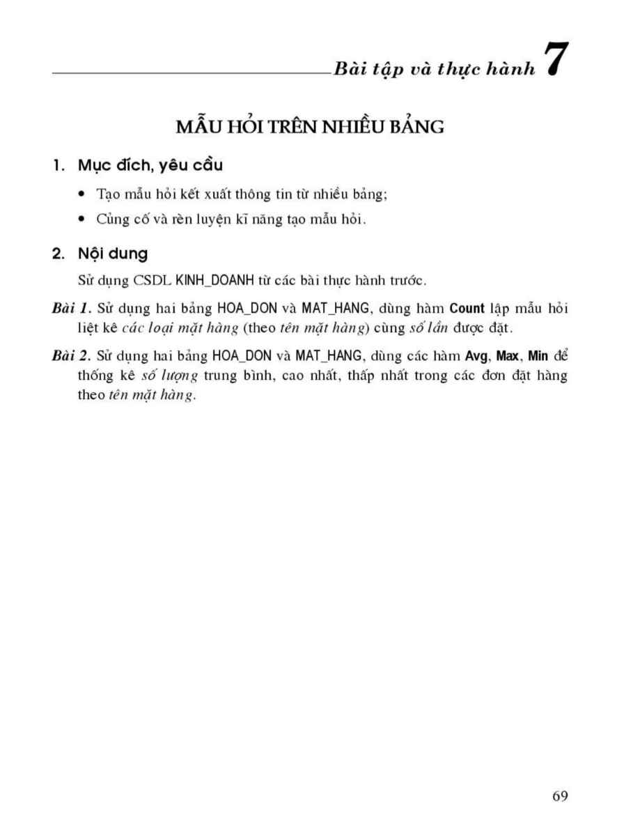 Bài Tập Và Thực Hành 7: Mẫu Hỏi Trên Nhiều Bảng