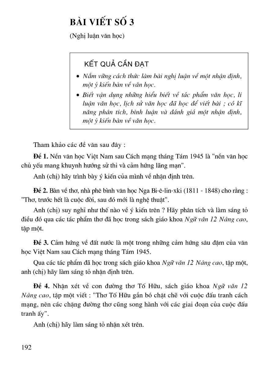 Bài Viết Số 3 (Nghị luận văn học)