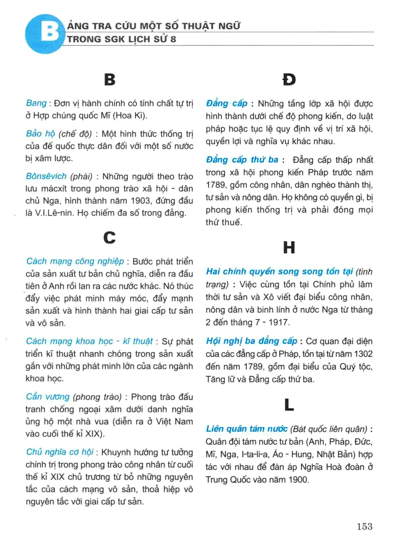 BẢNG TRA CỨU MỘT SỐ THUẬT NGỮ TRONG SGK LỊCH SỬ 8 