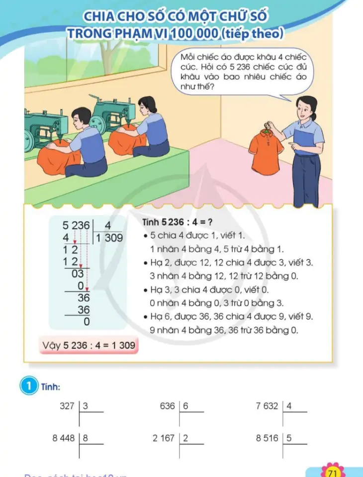Chia cho số có một chữ số trong phạm vi 100 000 (tiếp theo 2)