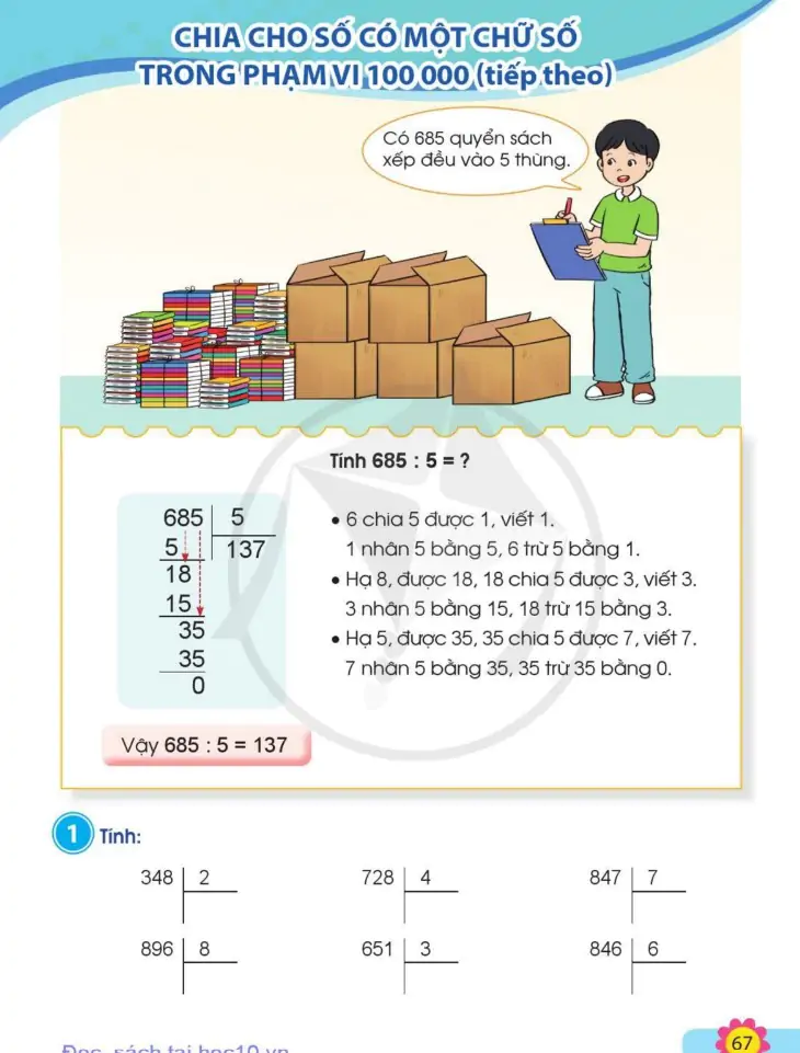 Chia cho số có một chữ số trong phạm vi 100 000 (tiếp theo 1)