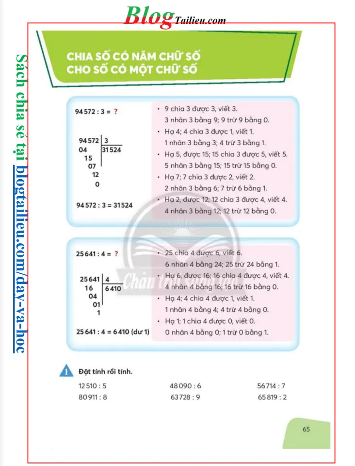 Chia số có năm chữ số cho số có một chữ số