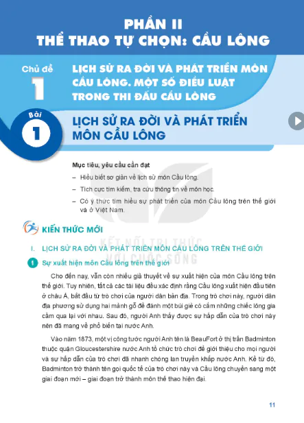 Chủ đề 1: Lịch sử ra đời và phát triển môn cầu lông_Bài 1: Lịch sử ra đời và phát triển môn cầu lông