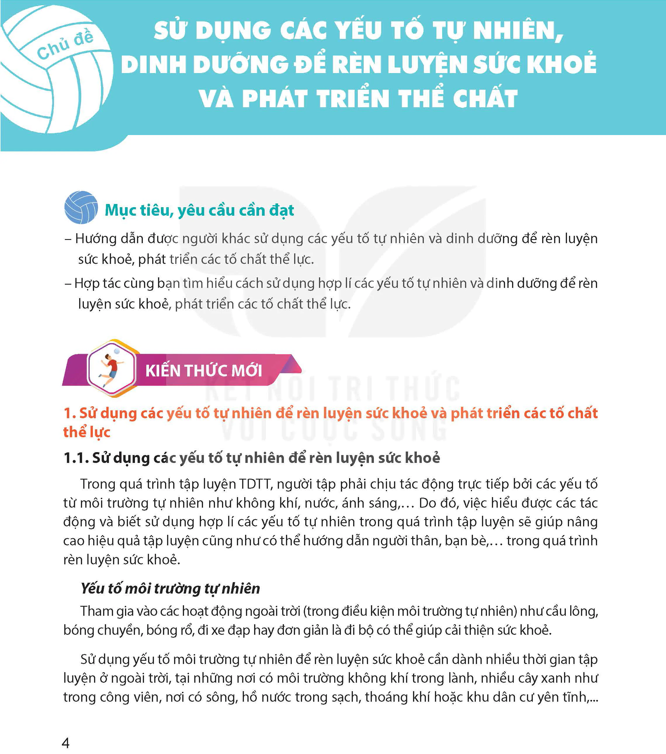 Chủ đề: Sử dụng các yếu tố tự nhiên, dinh dưỡng để rèn luyện sức khoẻ và phát triển thể chất
