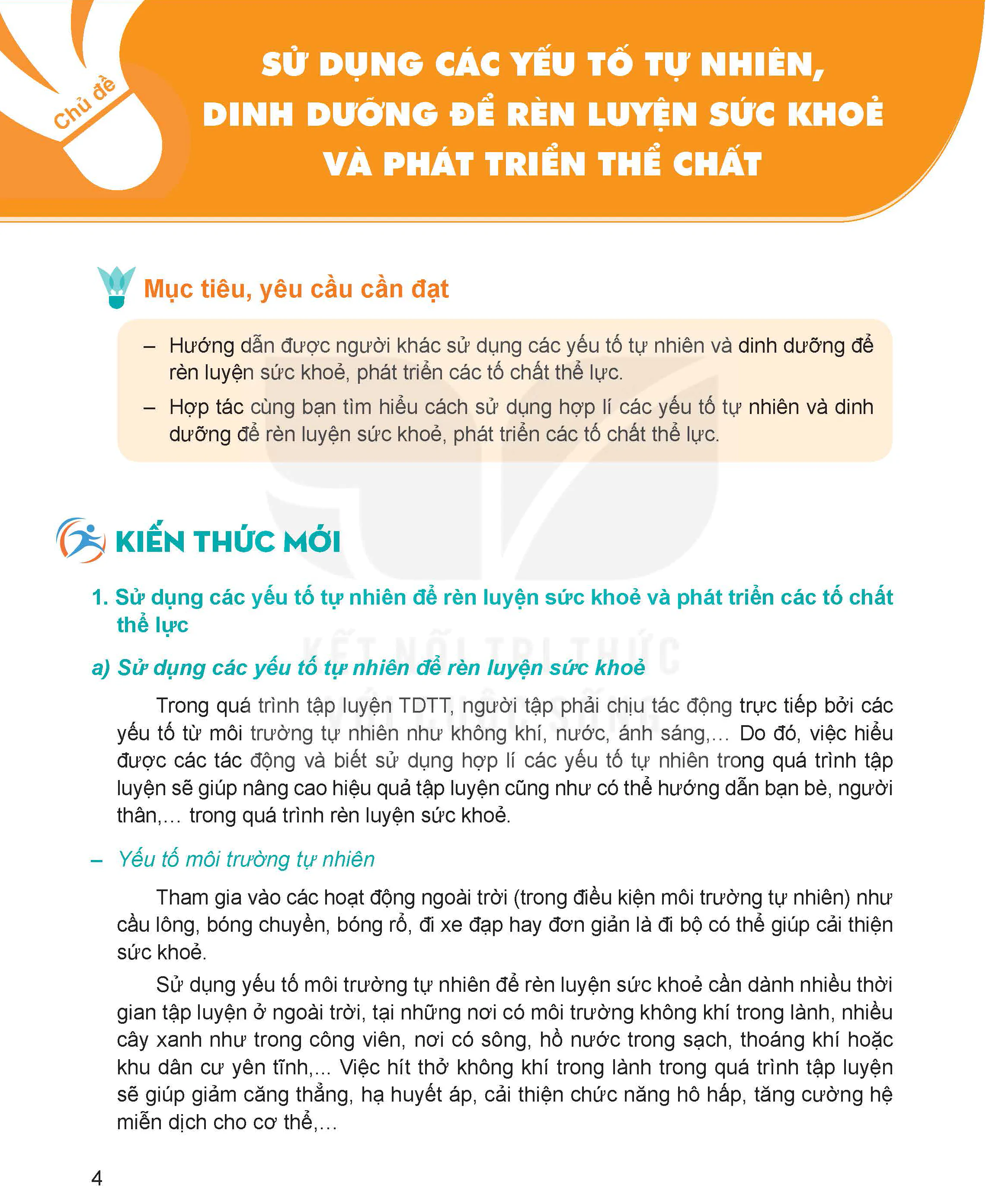 Chủ đề. Sử dụng các yếu tố tự nhiên, dinh dưỡng để rèn luyện sức khoẻ và phát triển thể chất