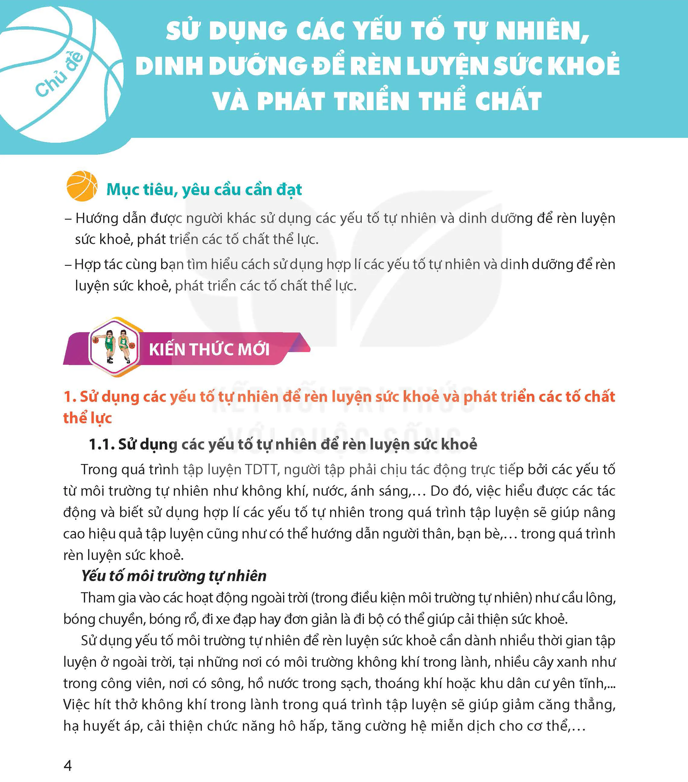 Chủ đề: Sử dụng các yếu tố tự nhiên, dinh dưỡng để rèn luyện sức khỏe và phát triển thể chất