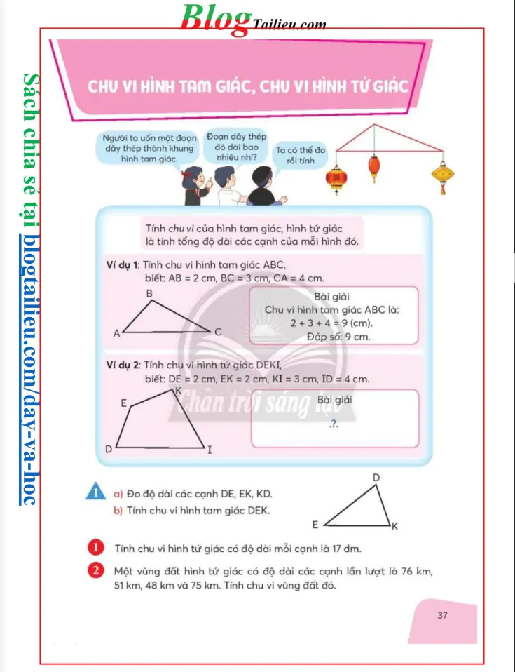 Chu vi hình tam giác, chu vi hình tứ giác