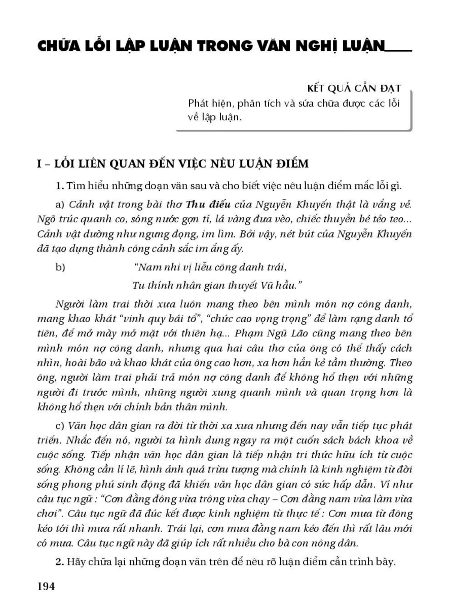 Chữa Lỗi Lập Luận Trong Văn Nghị Luận