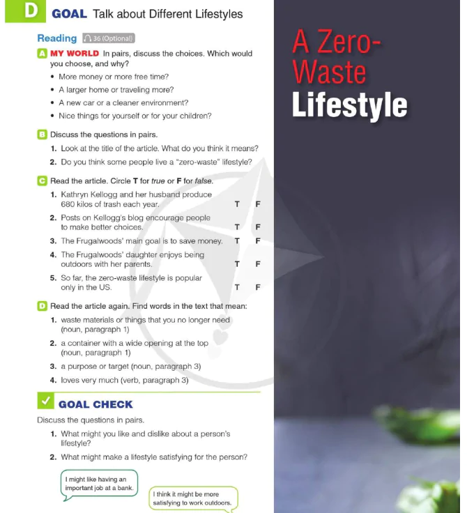 D GOAL: Talk about Different Lifestyles