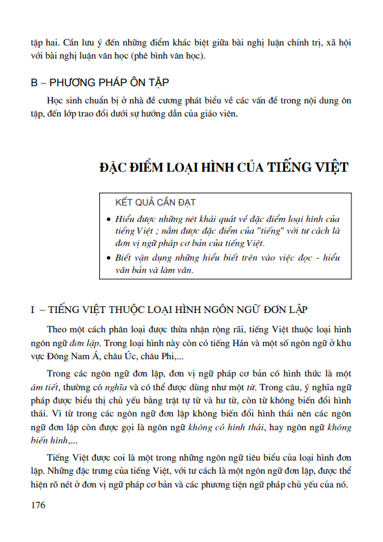  Đặc điểm loại hình của tiếng Việt