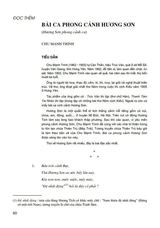 Đọc thêm: Bài ca phong cảnh Hương Sơn ( Hương Sơn phong cảnh ca - Chu Mạnh Trinh)