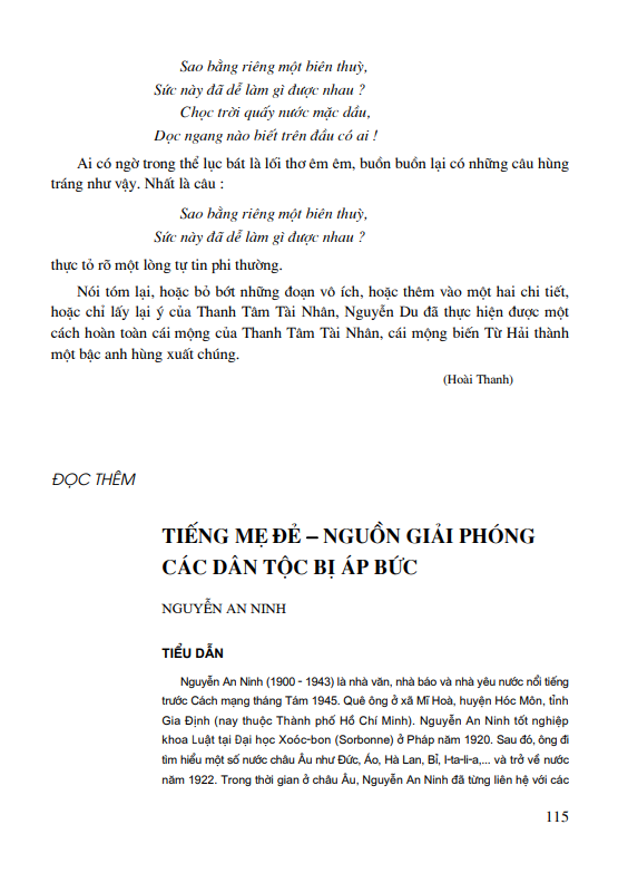 Đọc thêm: Tiếng mẹ đẻ - nguồn giải phóng các dân tọc bị áp bức ( Nguyễn An Ninh)