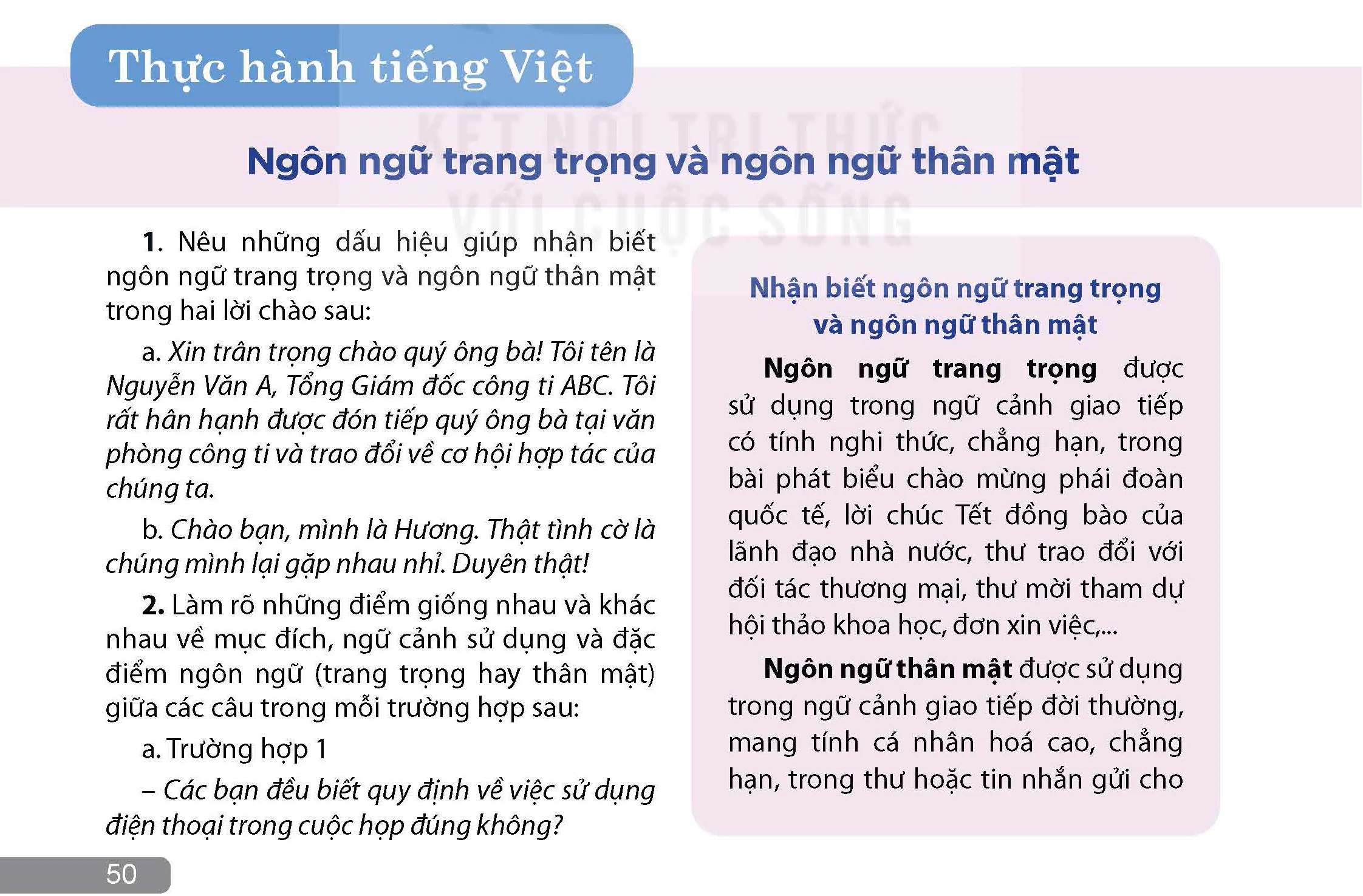 ĐỌC: Thực hành tiếng Việt: Ngôn ngữ trang trọng và ngôn ngữ thân mật