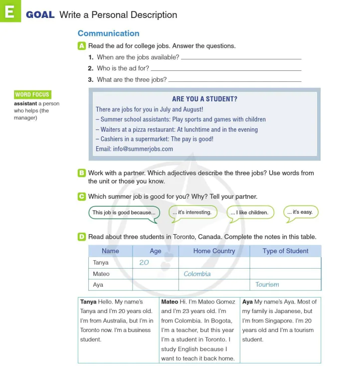 E GOAL: Write a Personal Description