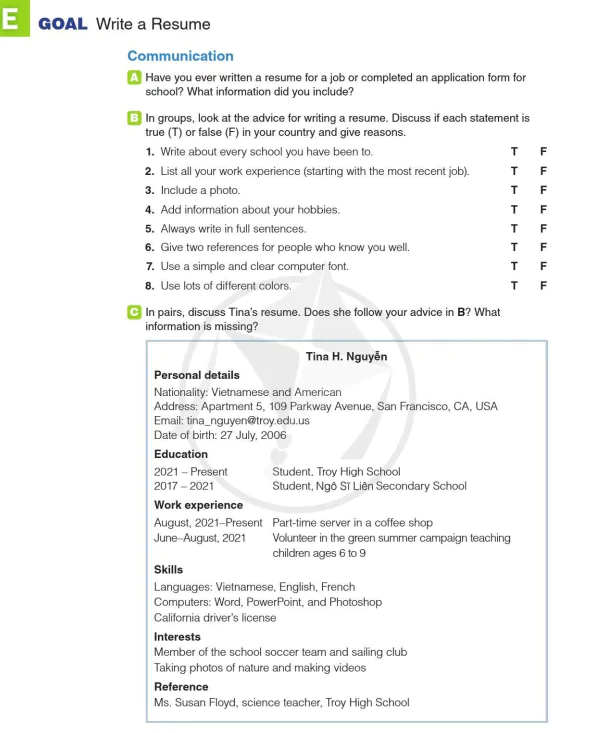 E GOAL: Write a Resume