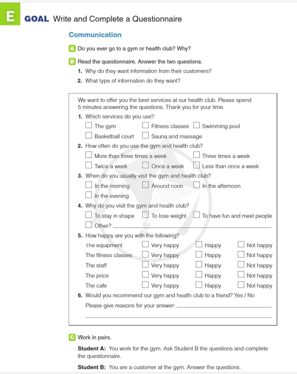 E GOAL: Write and Complete a Questionnaire