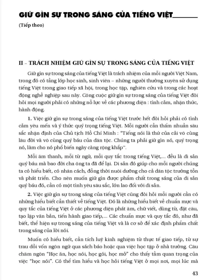 Giữ gìn sự trong sáng của tiếng Việt (Tiếp theo)