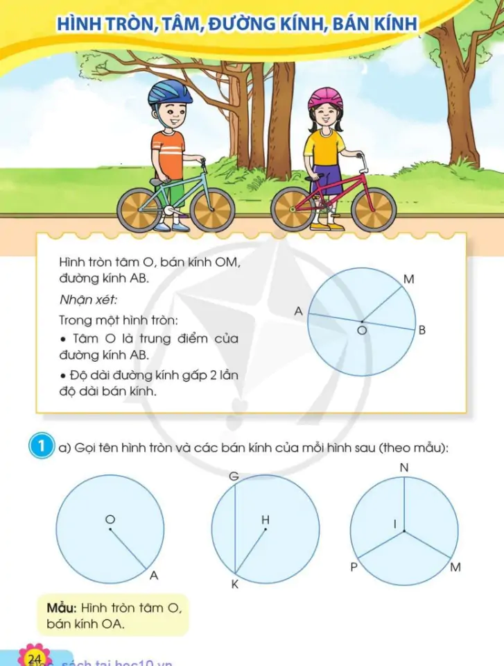 Hình tròn, tâm, đường kính, bán kính
