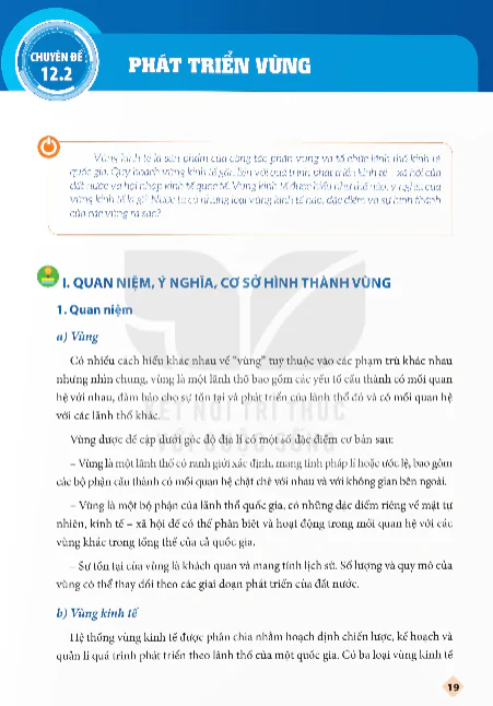 I. Quan Niệm, Ý Nghĩa, Cơ Sở Hình Thành Vùng