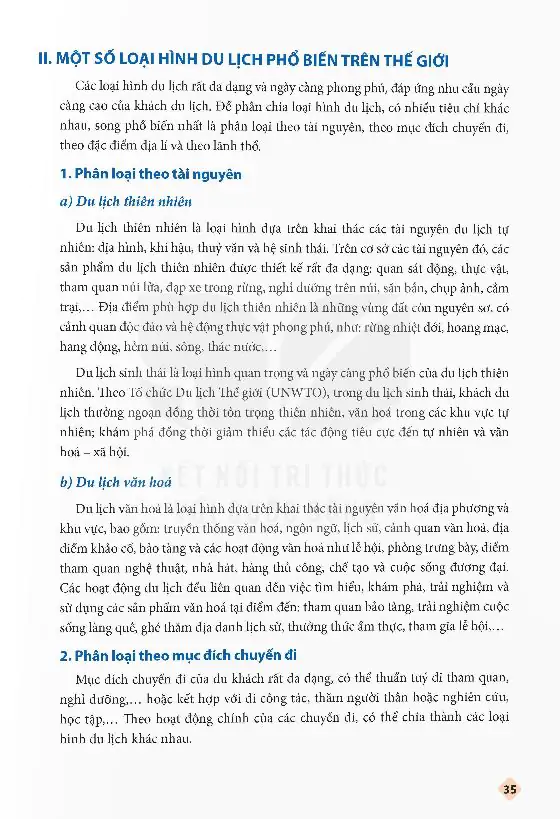 II: Một Số Loại Hình Du Lịch Phổ Biến Trên Thế Giới