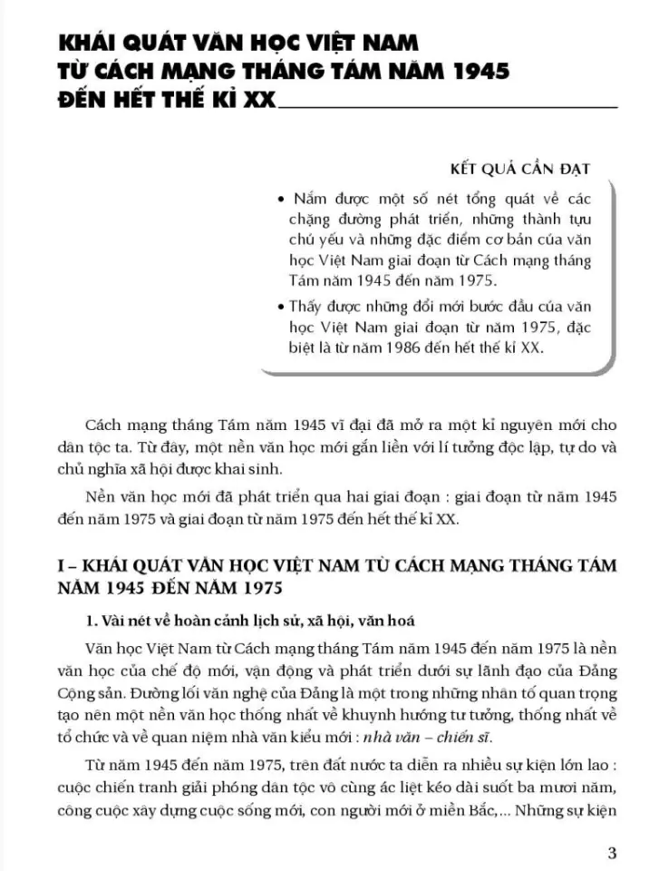 Khái quát văn học Việt Nam từ Cách mạng tháng Tám năm 1945 đến hết thế kỉ XX