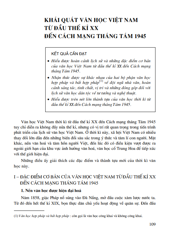 Khái quát văn học Việt Nam từ đầu thế kỉ XX đến Cách mạng tháng Tám 1945 