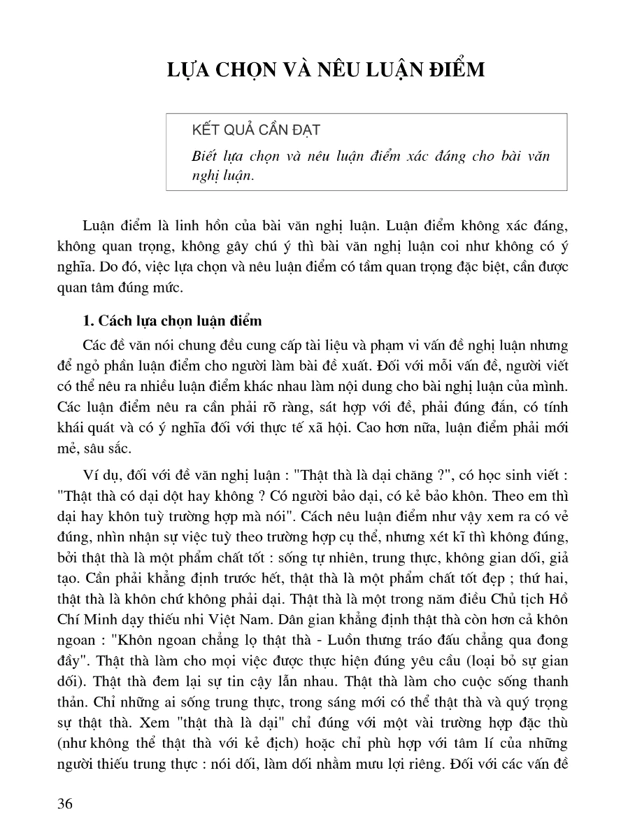 Lựa Chọn Và Nêu Luận Điểm