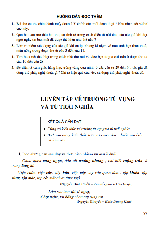 Luyện tập về trường từ vựng và từ trái nghĩa