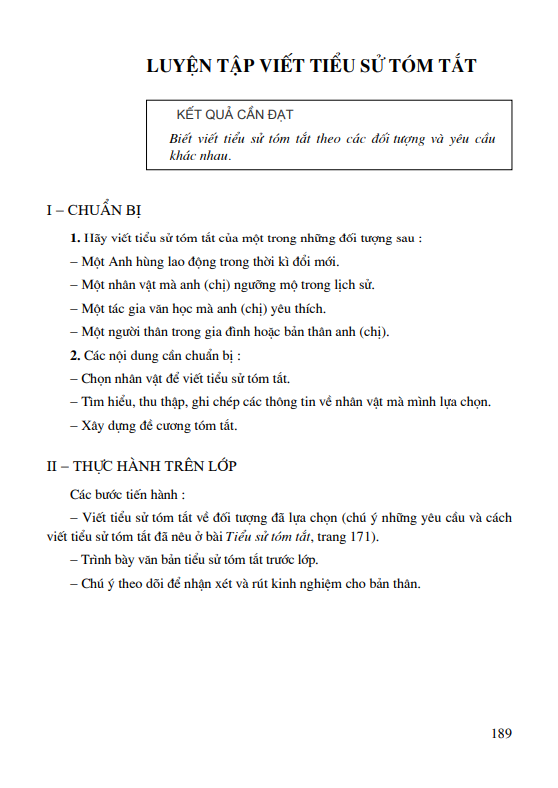  Luyện tập viết tiểu sử tóm tắt