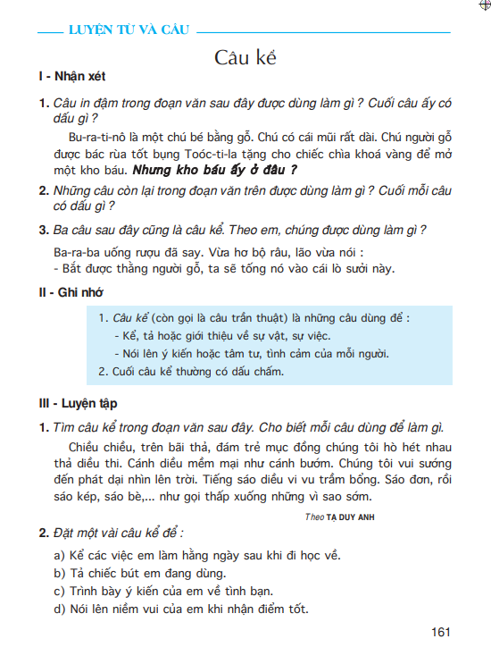 Luyện từ và câu: Câu kể
