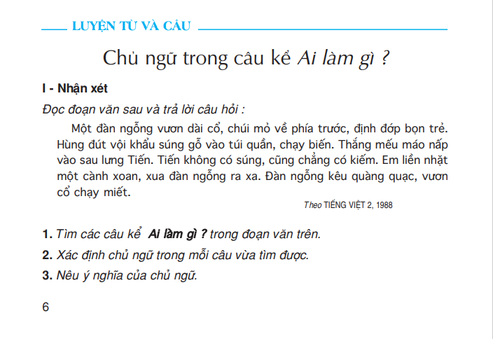 Luyện từ và câu: Chủ ngữ trong câu kể Ai làm gì ?