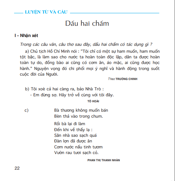 Luyện từ và câu: Dấu hai chấm