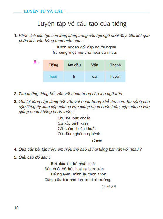 Luyện từ và câu: Luyện tập về cấu tạo của tiếng