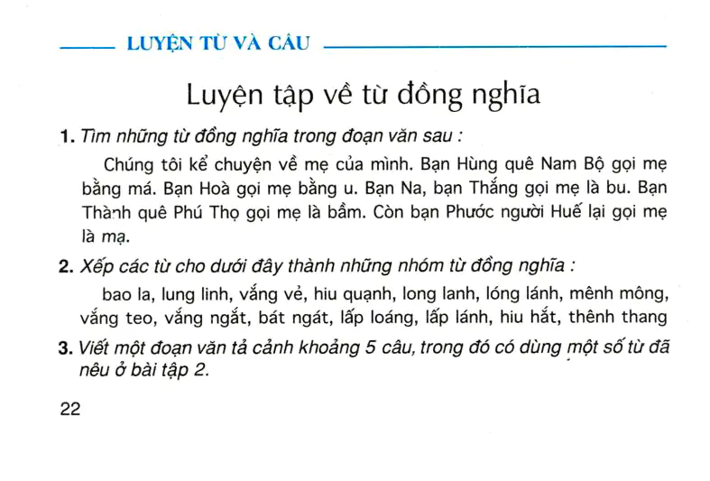 Luyện từ và câu: Luyện tập về từ đồng nghĩa