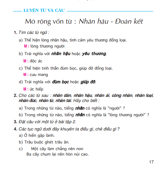 Luyện từ và câu: Mở rộng vốn từ : Nhân hậu - Đoàn kết