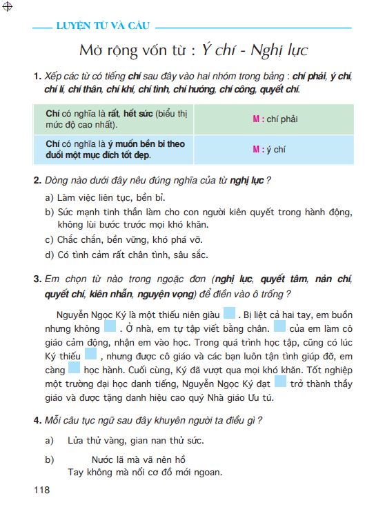 Luyện từ và câu : Mở rộng vốn từ : Ý chí và Nghị lực