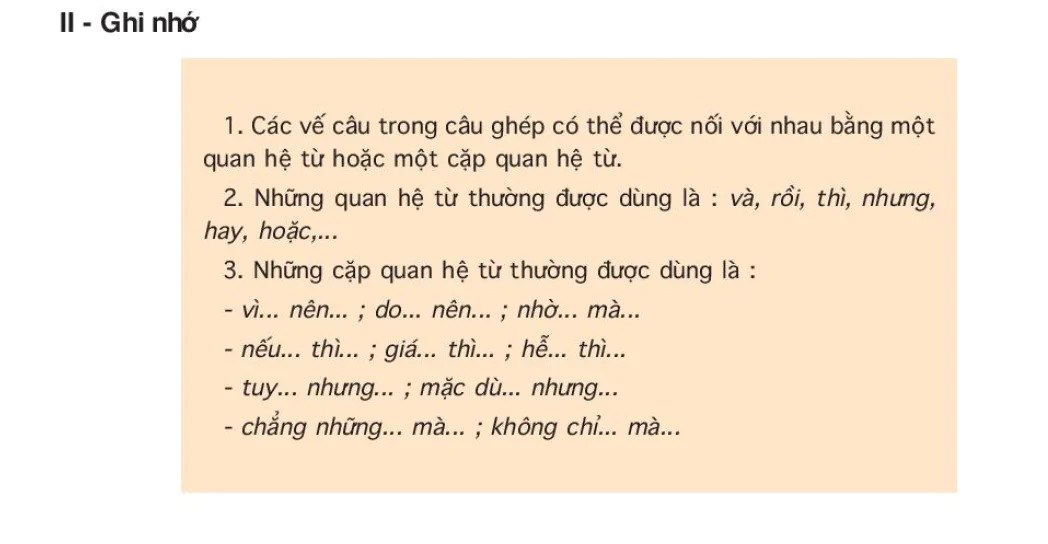 Luyện từ và câu: Nối các vế câu ghép bằng quan hệ từ