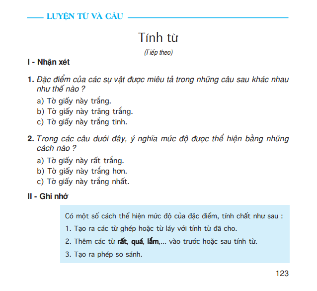 Luyện từ và câu: Tính từ (tiếp theo)