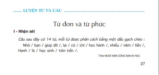Luyện từ và câu: Từ đơn và từ phức