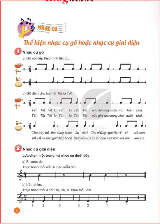 Nhạc cụ: Thể hiện nhạc cụ gõ hoặc nhạc cụ giai điệu