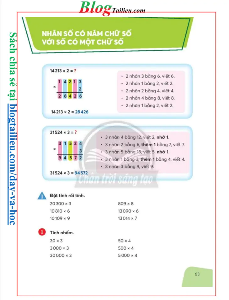 Nhân số có năm chữ số với số có một chữ số