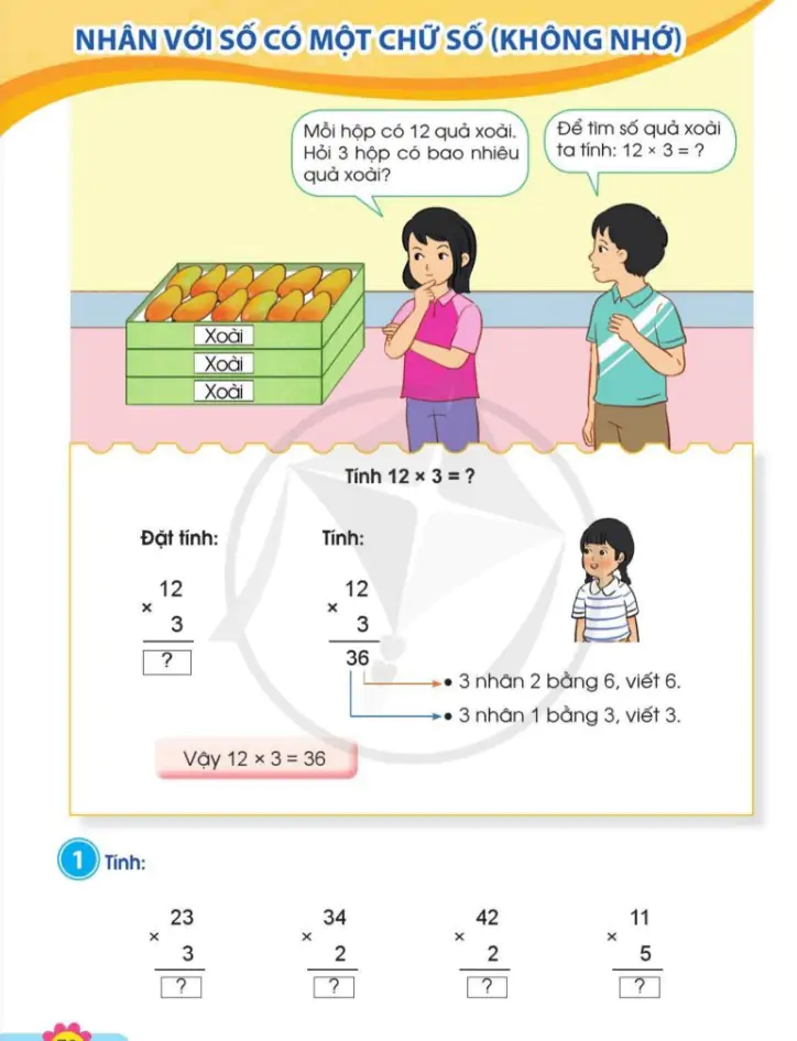 Nhân với số có một chữ số (không nhớ)