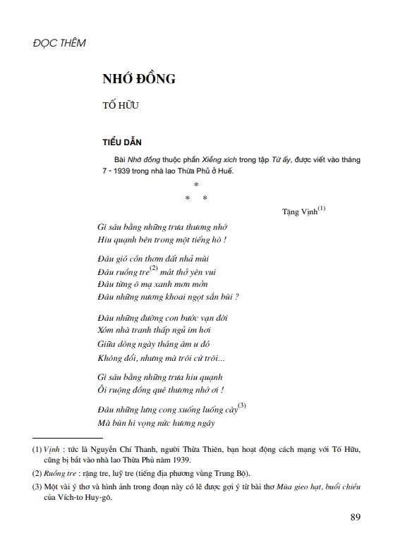 Nhớ đồng ( Tố Hữu )