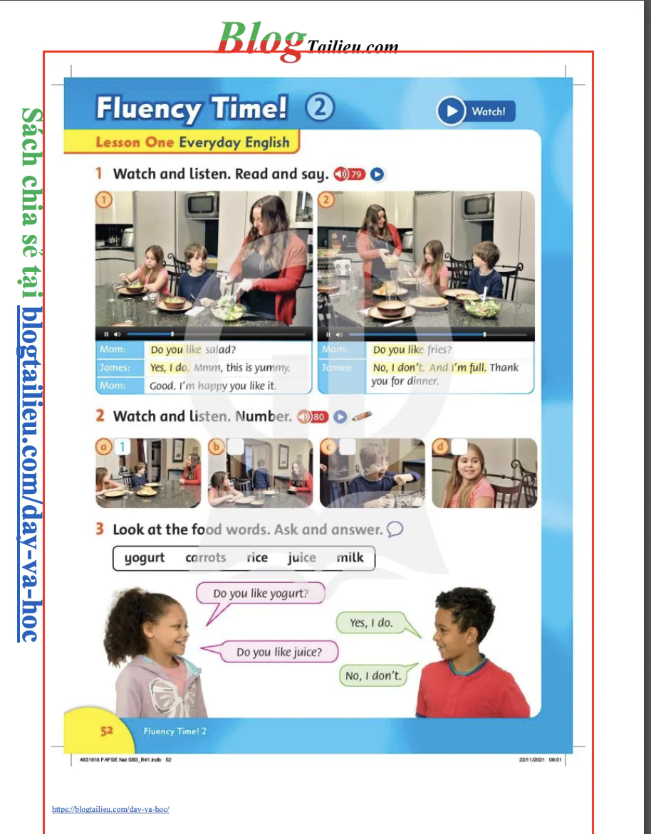 Nội dung phần đầu Fluency Time 2