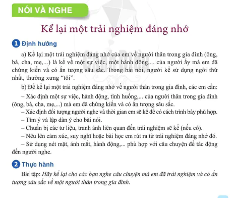 Nói và nghe: Kể lại một trải nghiệm đáng nhớ