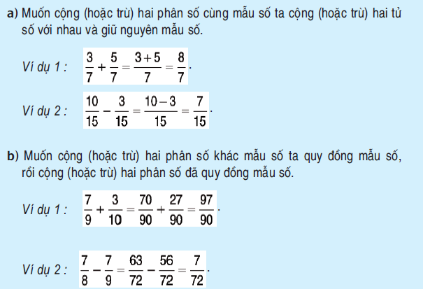 Ôn tập: Phép cộng và phép trừ hai phân số