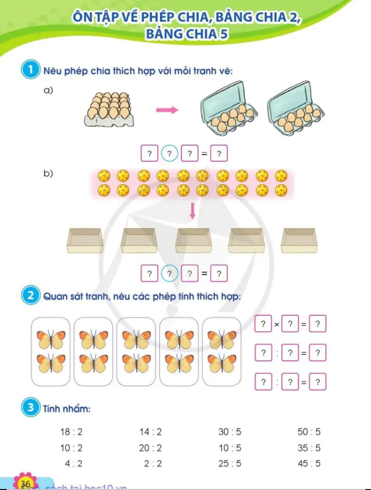 Ôn tập về phép chia, bảng chia 2, bảng chia 5